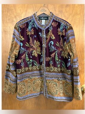 Vintage Paisley Tapestry Paisley Floral Button Down Jacket 90s Patchwork Baroque